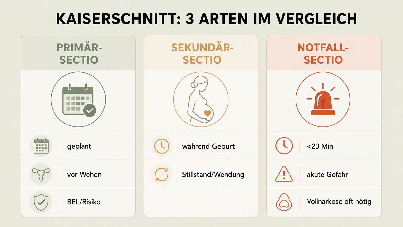 Kaiserschnitt: was bei primärer, sekundärer und Notfall-Sectio anders ist Infografik