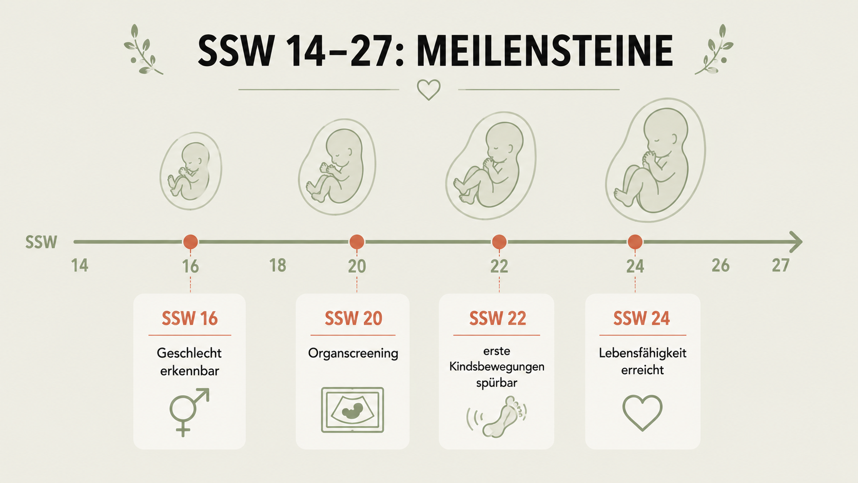 Zweites Trimester (SSW 14-27): was passiert wirklich? Infografik